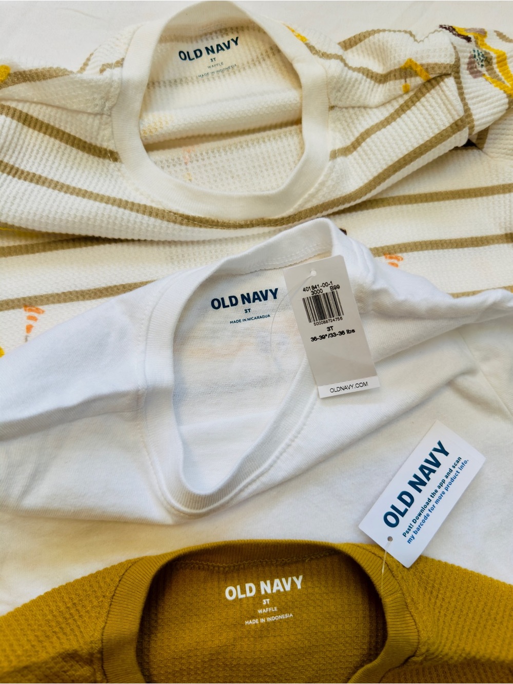 Bundle 3x Old Navy Toddler 3T Long Sleeve Shirts White Mustard Boy New